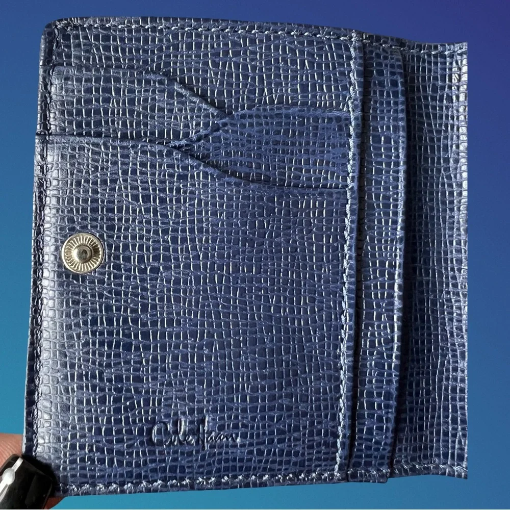 Cole Haan Blue Pebbled Leather Small Wallet/Card Holder - Picture 6 of 13